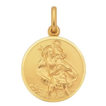 Elegant 9ct Yellow Gold Round St Christopher Pendant, 20mm Diameter, with Detailed Engraving - 5P0027 Gold Pendants 