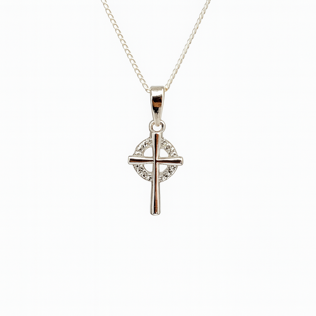 Sterling Silver Cross Pendant with Cubic Zirconia Halo and Complimentary Chain - S119625P/2 Sterling Silver Pendants 