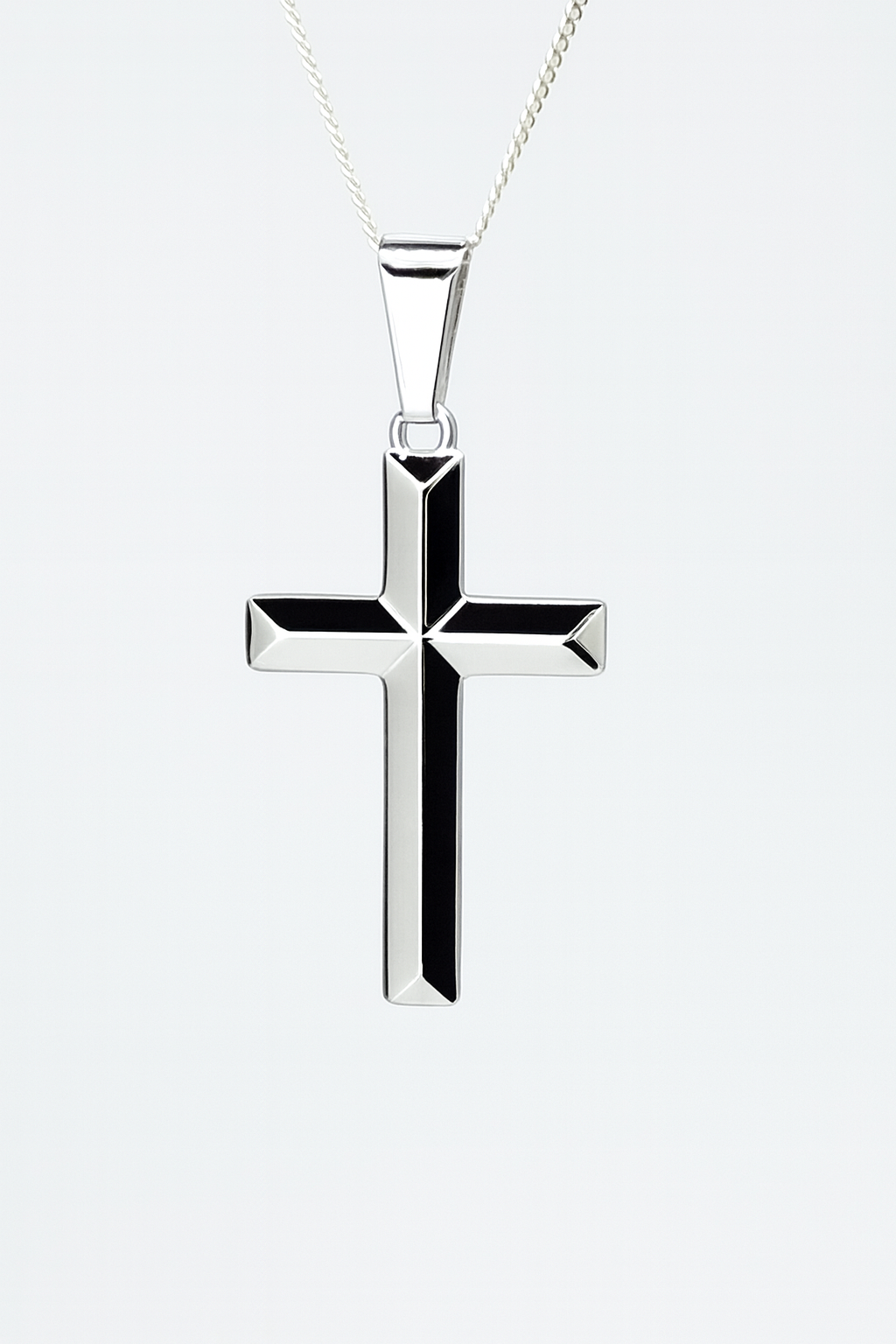 Sterling Silver Polished Cross Pendant with Beveled Edges and Complimentary Chain - S105294P/10 Sterling Silver Pendants 