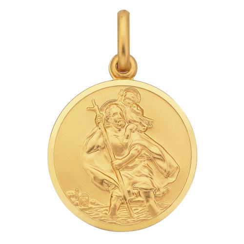 Elegant 9ct Yellow Gold Round St Christopher Pendant, 22mm Diameter, with Detailed Engraving - 5P0035 Gold Pendants 
