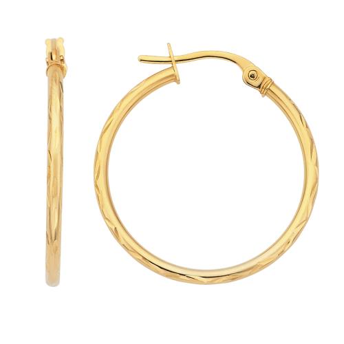 9ct Yellow Gold Diamond-Cut Tube Hoop Earrings, 1.5mm x 20mm - 5ER0375 Gold Earrings 