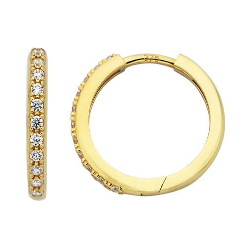 9ct Yellow Gold CZ Huggie Earrings, 2mm x 12mm, with Sparkling Cubic Zirconia Stones & Polished Finish - 5ER0470 Gold Earrings 