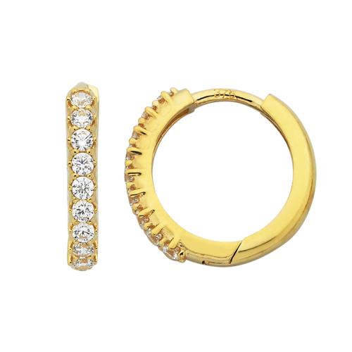 9ct Yellow Gold CZ Huggie Earrings, 2mm x 10mm, with Sparkling Cubic Zirconia Stones & Polished Finish - 5ER0472 Gold Earrings 