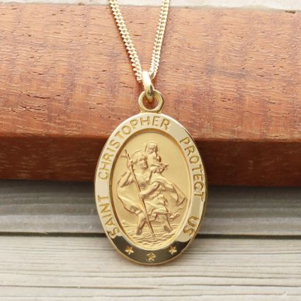 Classic 9ct yellow gold oval St Christopher pendant, 12mm x 16mm, with a polished finish - 5P0017 Gold Pendants 