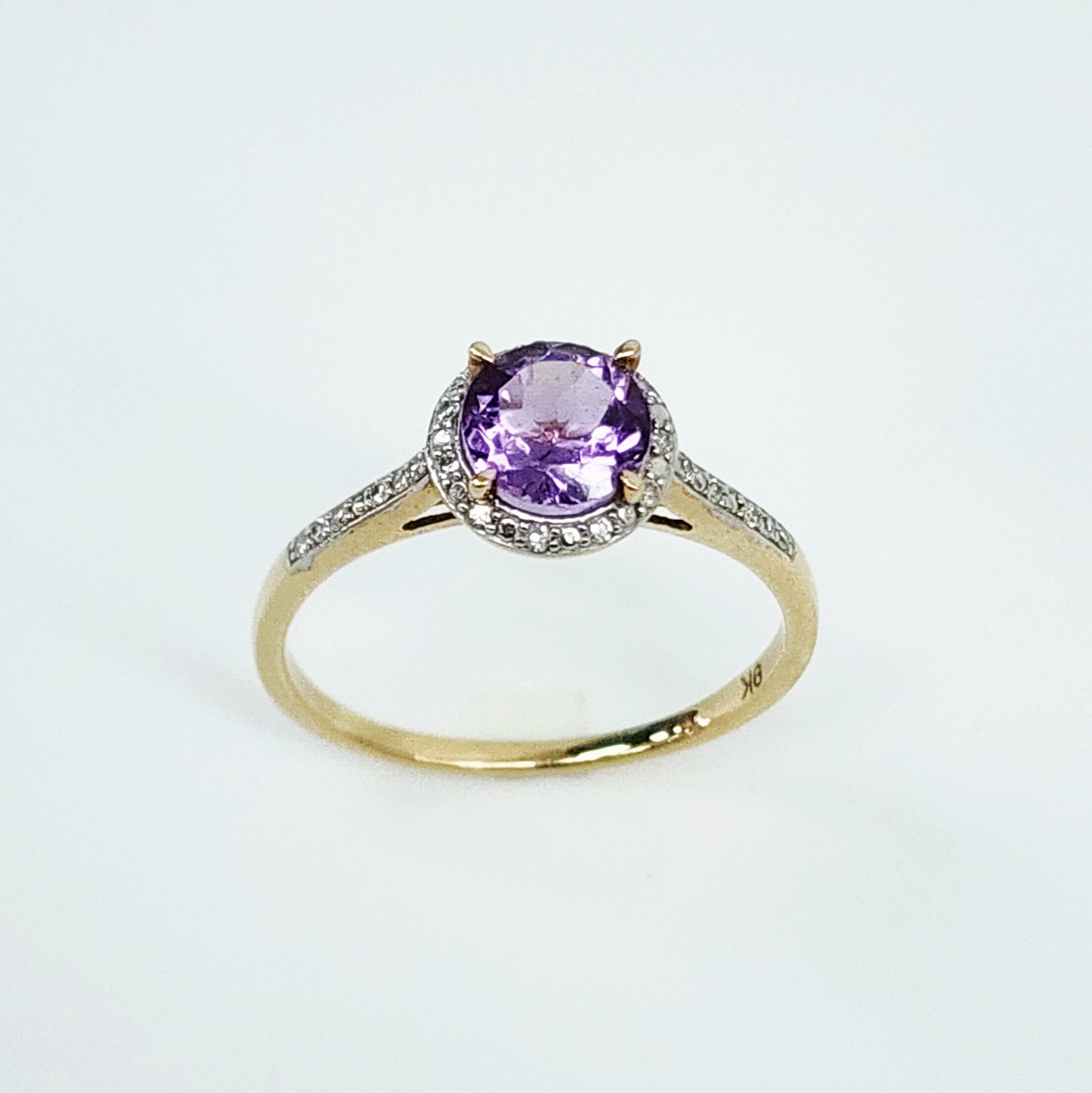 9ct Yellow Gold Amethyst & Diamond Halo Ring TDW 0.064ct - 5RG1020 Seiko 