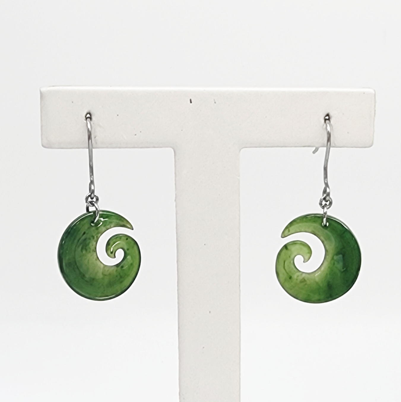 Greenstone Open Koru Earrings with Surgical Steel Hooks Greenstone?Jewellery 