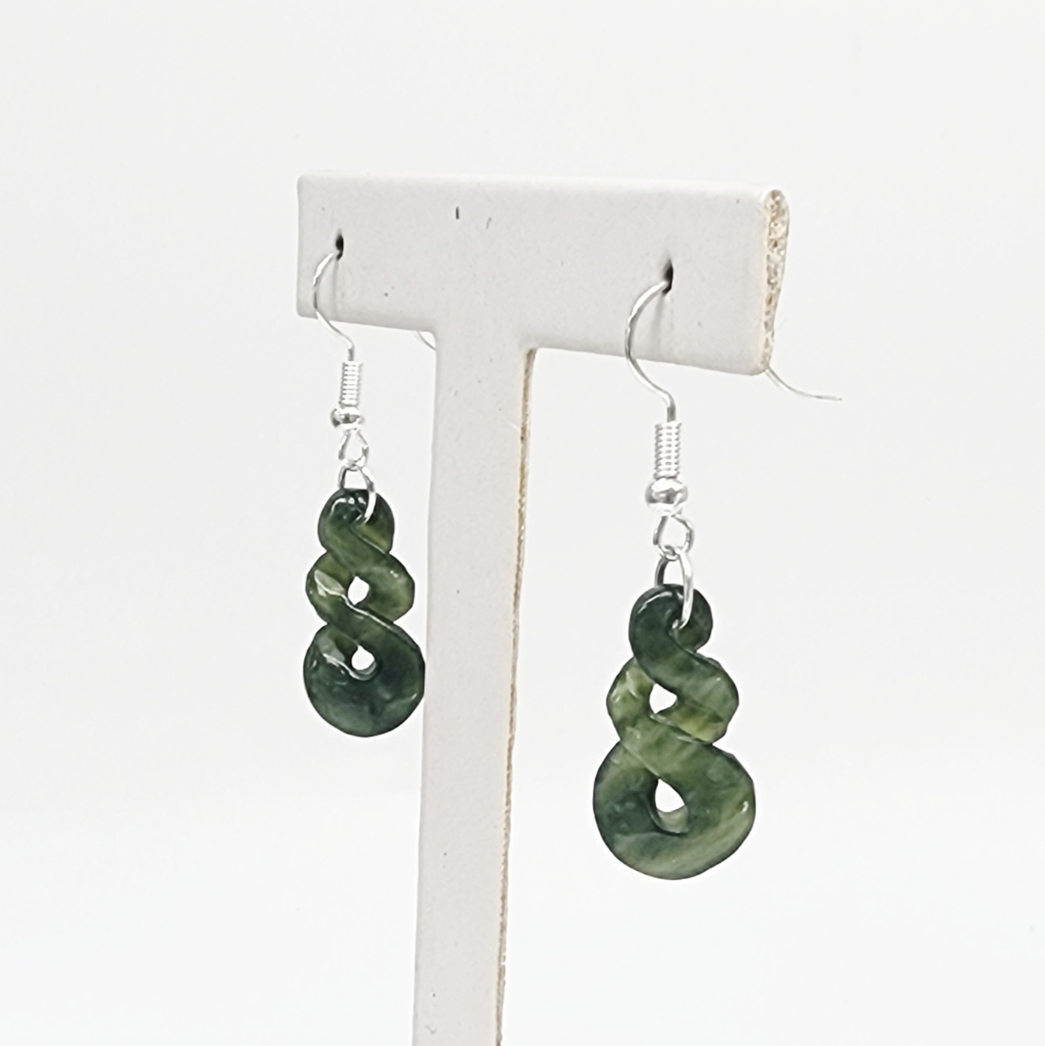 Greenstone Double Twist Hook Earrings – 34mm x 13mm with Sterling Silver Hooks Greenstone?Jewellery 