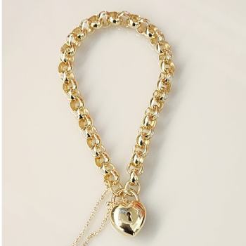 9ct Yellow Gold Puff Heart Padlock Bracelet – 14.30g, 19cm Belcher Link with Safety Chain - 9CTCYBA56  