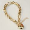 9ct Yellow Gold Puff Heart Padlock Bracelet – 19cm, 15.50g Solid & Filigree Link Design - 9CTCYBA288