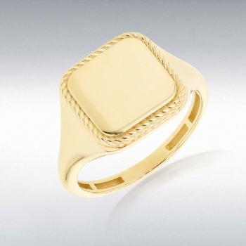 9ct Yellow Gold Square Twisted Rope Frame Signet Ring - 1.81.0639 Gold Rings 