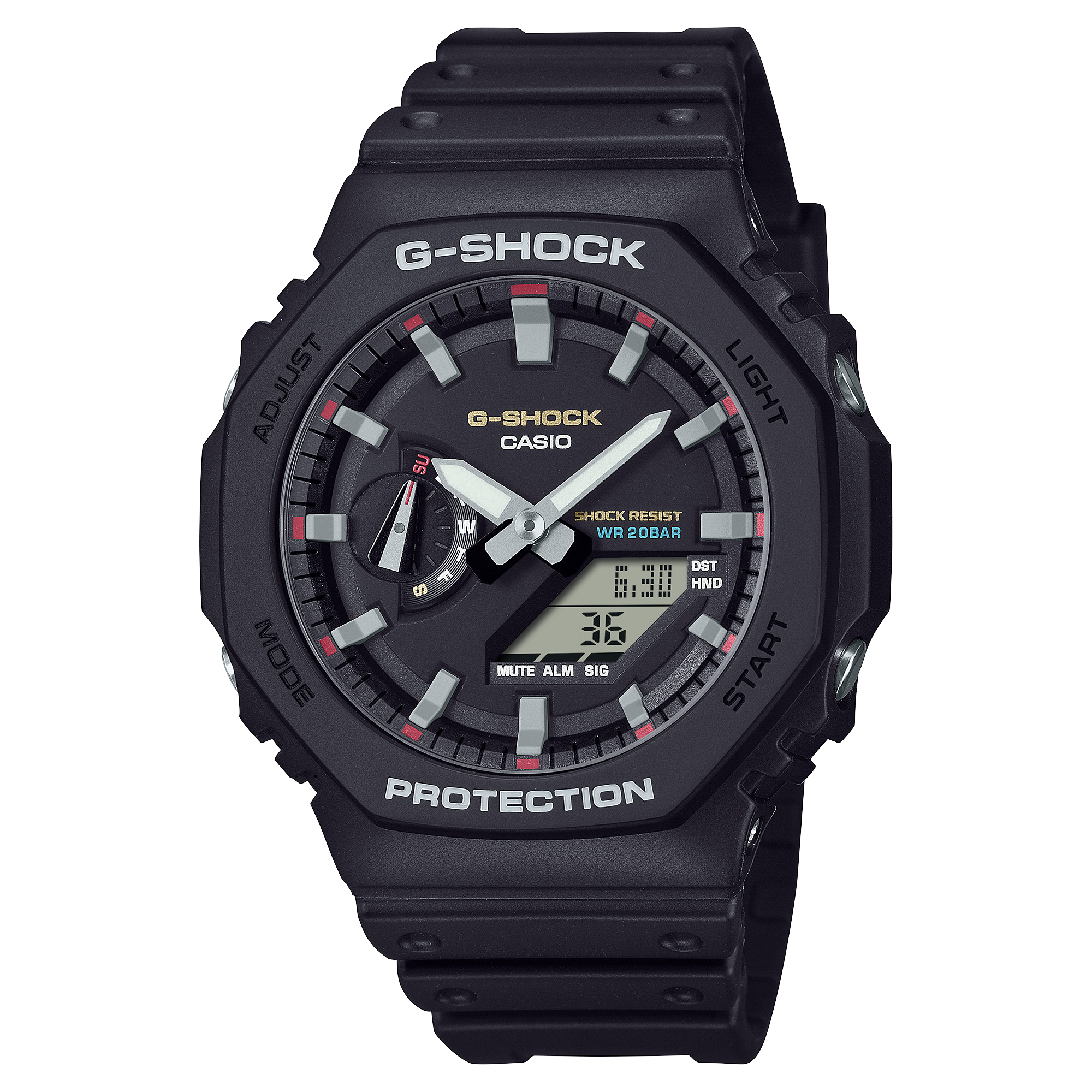 Casio G-Shock GA2100RL-1A – Carbon Core Guard Analog-Digital “CasiOak” (Black/Red Accent) CASIO 