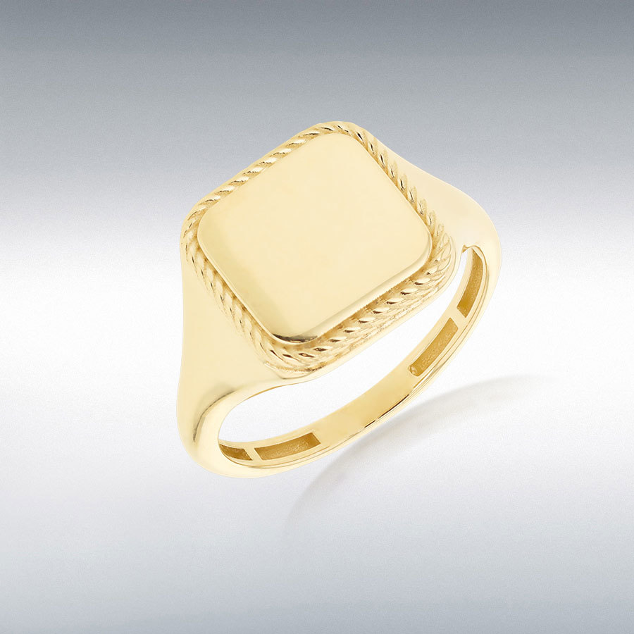 9ct Yellow Gold Square Twisted Rope Frame Signet Ring - 1.81.0639 Gold Rings 