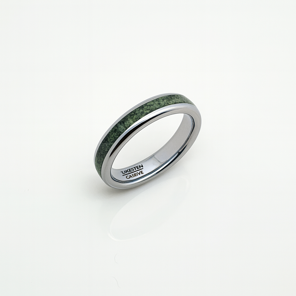 Moko Pounamu Tungsten Carbide & Genuine NZ Kawakawa Greenstone Band Ring – 4mm (TBR4) Greenstone Jewellery 