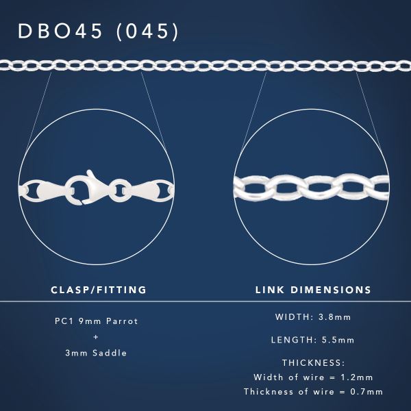 Sterling Silver DBO45 Lightweight Oval Belcher Chain with Parrot Clasp Sterling Silver Chains 