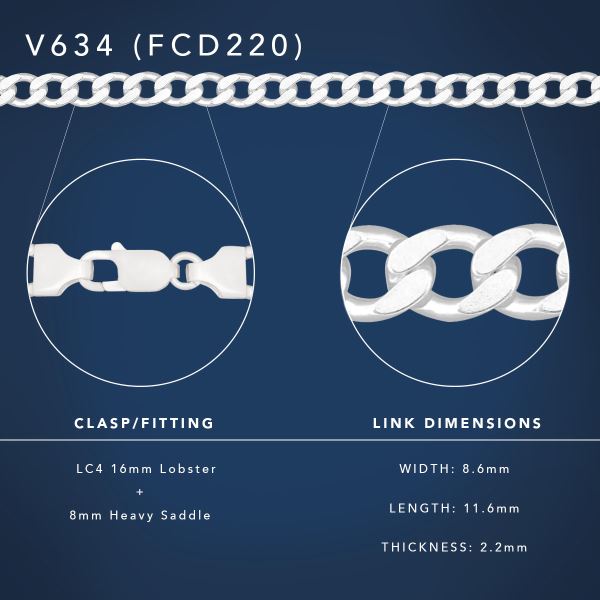 Sterling Silver FCD220 Flat Diamond-Cut Curb Link Chain with Lobster Catch Sterling Silver Chains 