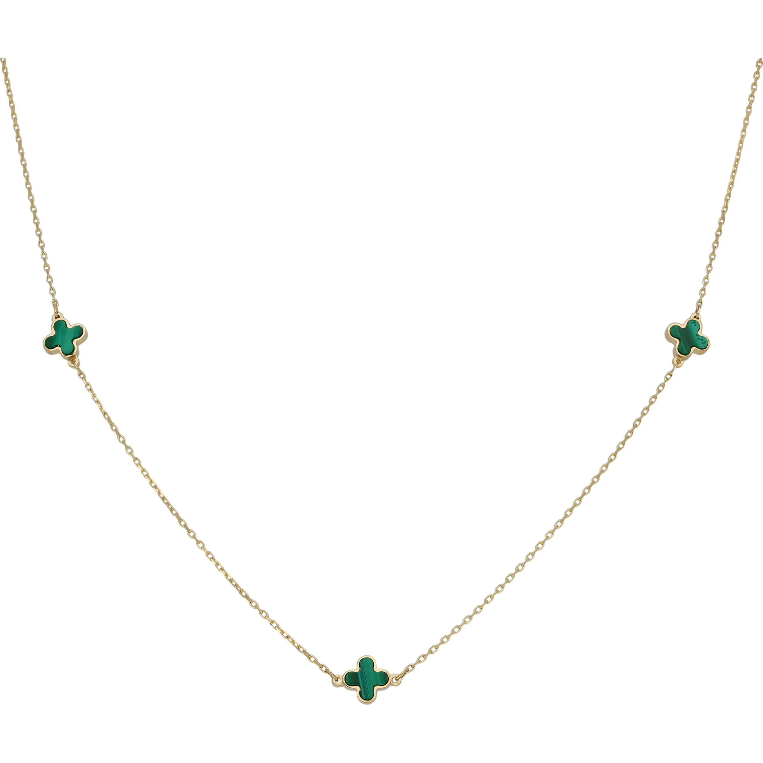9ct Yellow Gold 3 Malachite Clover Petal Necklace 41-43cm - 9CT3MAL Gold Bracelets 