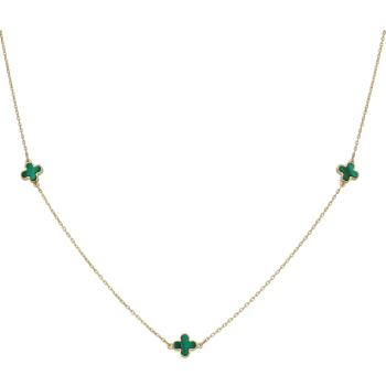 9ct Yellow Gold 3 Malachite Clover Petal Necklace 41-43cm - 9CT3MAL Gold Bracelets 