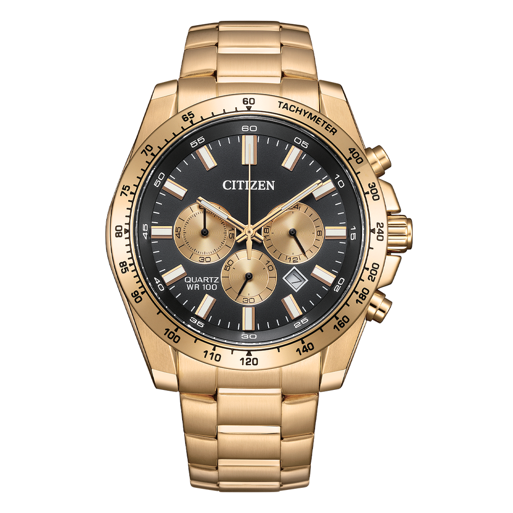Citizen Chronograph Watch – AN8233-51E Quartz Men’s Chronograph, Rose Gold & Black Dial Citizen Eco-Drive 