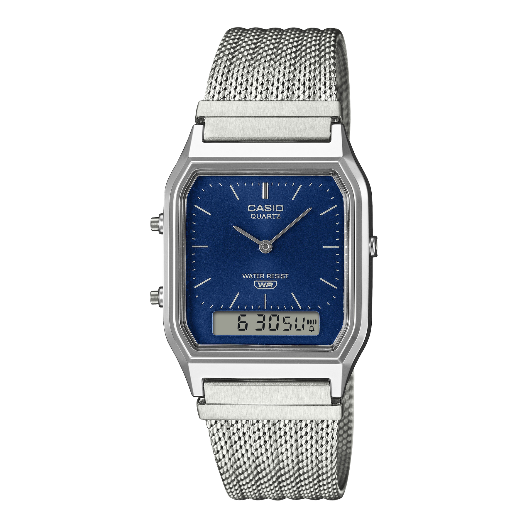 Casio AQ230EM-2A Classic Ana-Digi Watch Fine-Woven Mesh Band GUESS 