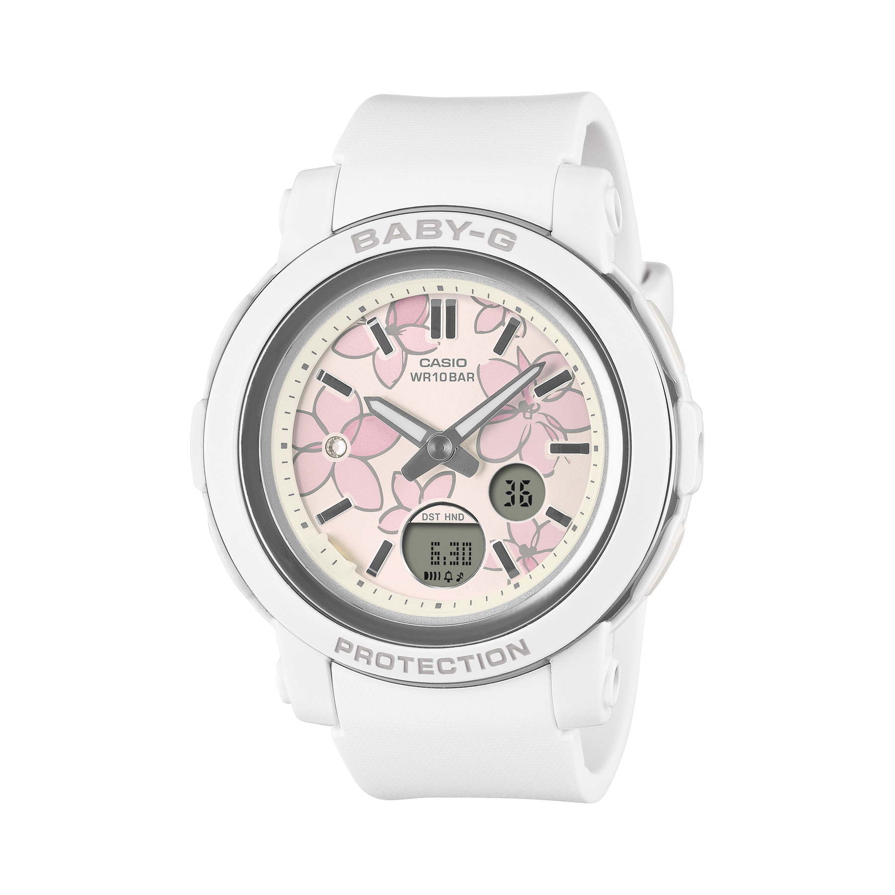 Casio BABY-G BGA-290FL-7ADR Digital-Analog Resin Watch – White Floral, Shock Resistant, 100M WR GUESS 
