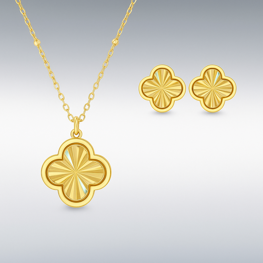 9ct Yellow Gold Rainbow Petal Necklace & Stud Earrings Set  