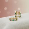 9ct Yellow Gold Emerald & Diamond Ring and Huggie Earrings Set