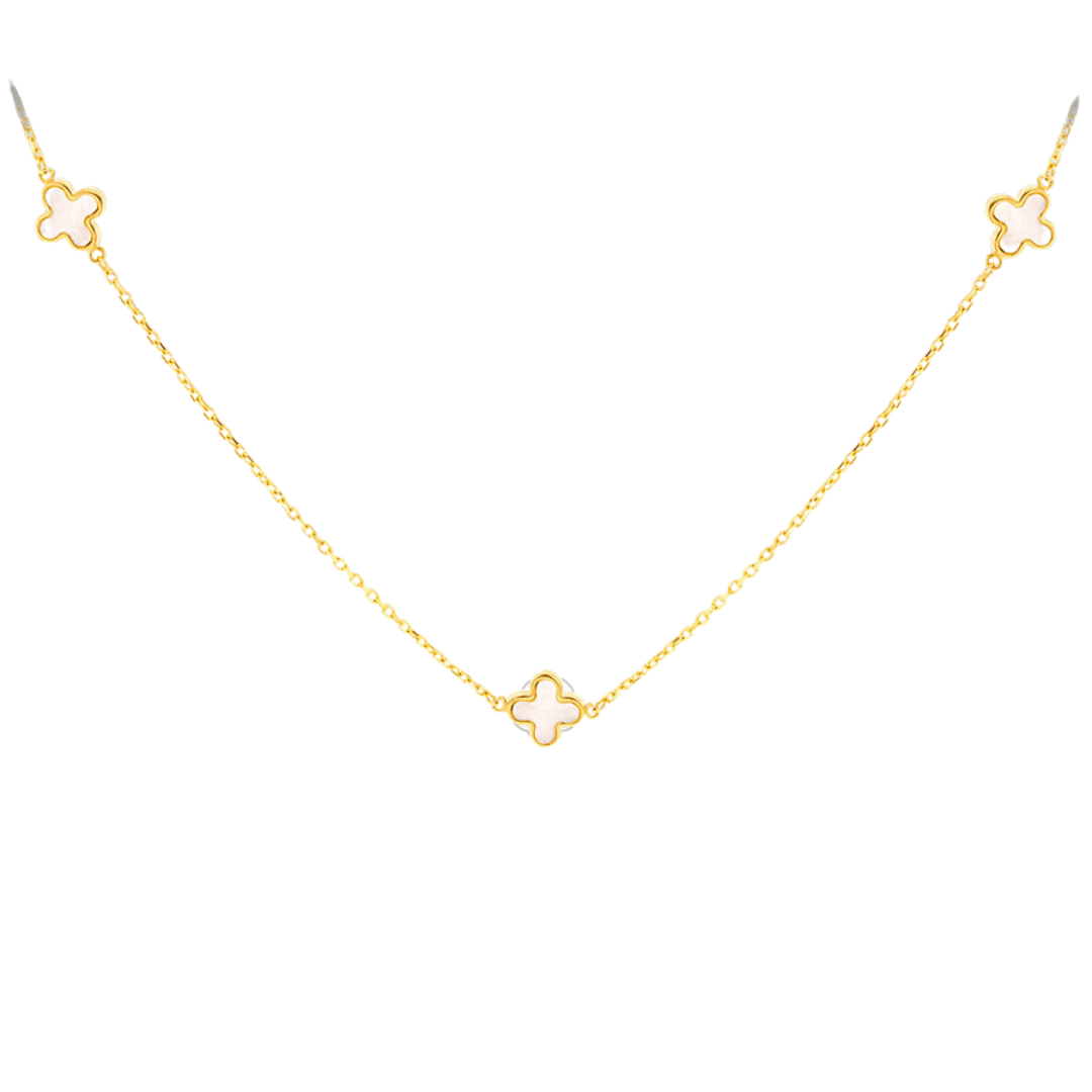 9ct Yellow Gold 3 Mother of Pearl Clover Petal Necklace 41-43cm - 9CT3MOP Gold Bracelets 