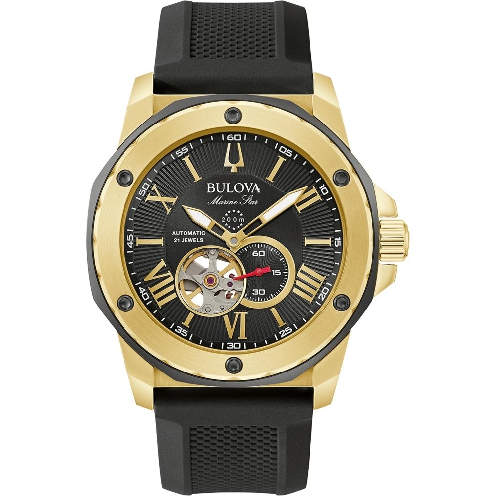Bulova 98A272 Marine Star Automatic Men’s Watch – Black Dial, Gold-Tone Case, Silicone Strap CASIO 