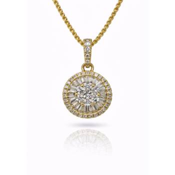 18ct Yellow Gold 0.237ct Natural Diamond Round & Baguette Halo Pendant - 18KR45196PL Gold Rings 