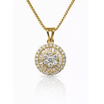 18ct Yellow Gold 0.413ct Natural Diamond Round Pendant (Round & Baguette Cluster) - 18KR18891PL Gold Rings 