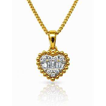 18ct Yellow Gold Heart Pendant with 0.11ct Natural Diamond (Round & Baguette) - 18KR45195PL Gold Rings 