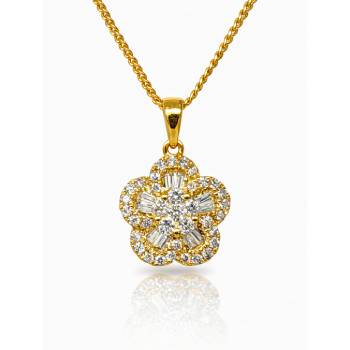 18ct Yellow Gold Natural Diamond Flower Pendant (0.35ct TDW) – Round & Baguette Cluster - 18KR23719PL Gold Rings 