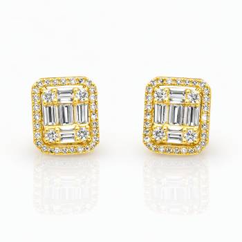 18ct Yellow Gold Radiant Halo Diamond Stud Earrings 0.28ct - 18KR35808EAL Gold Rings 