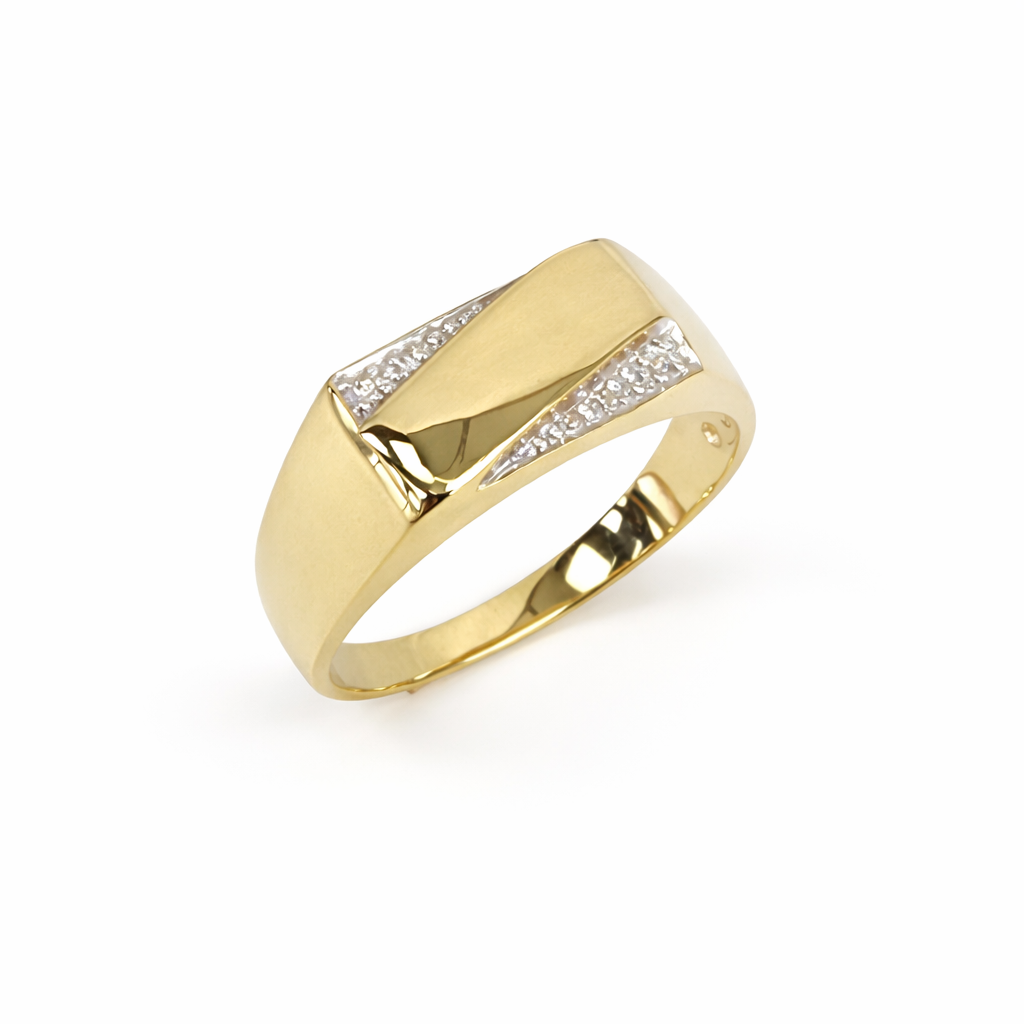 9ct Yellow Gold Gents Diamond Signet Ring (0.03ct), 14.2 x 7.6mm Top - 9YGD2150 Gold Rings 