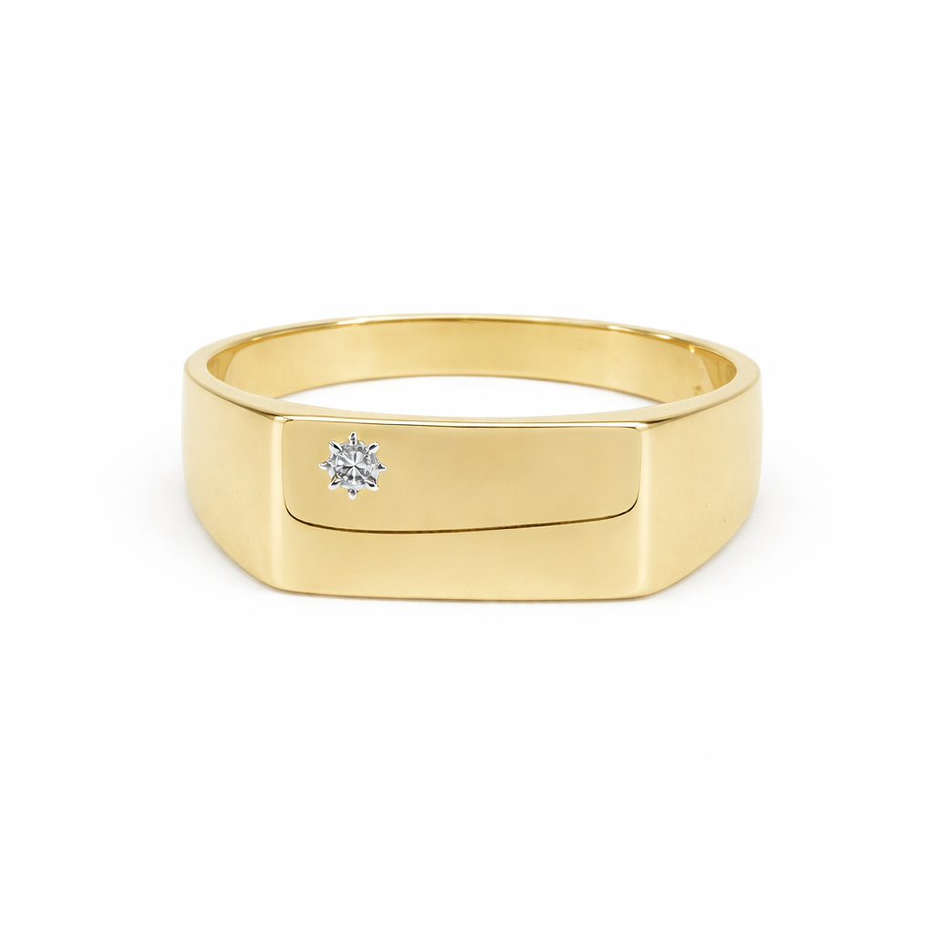 9ct Yellow Gold Gents Signet Ring with 0.015ct Natural Diamond (6.40mm x 14.40mm Top) - 9YGD9470 Gold Rings 