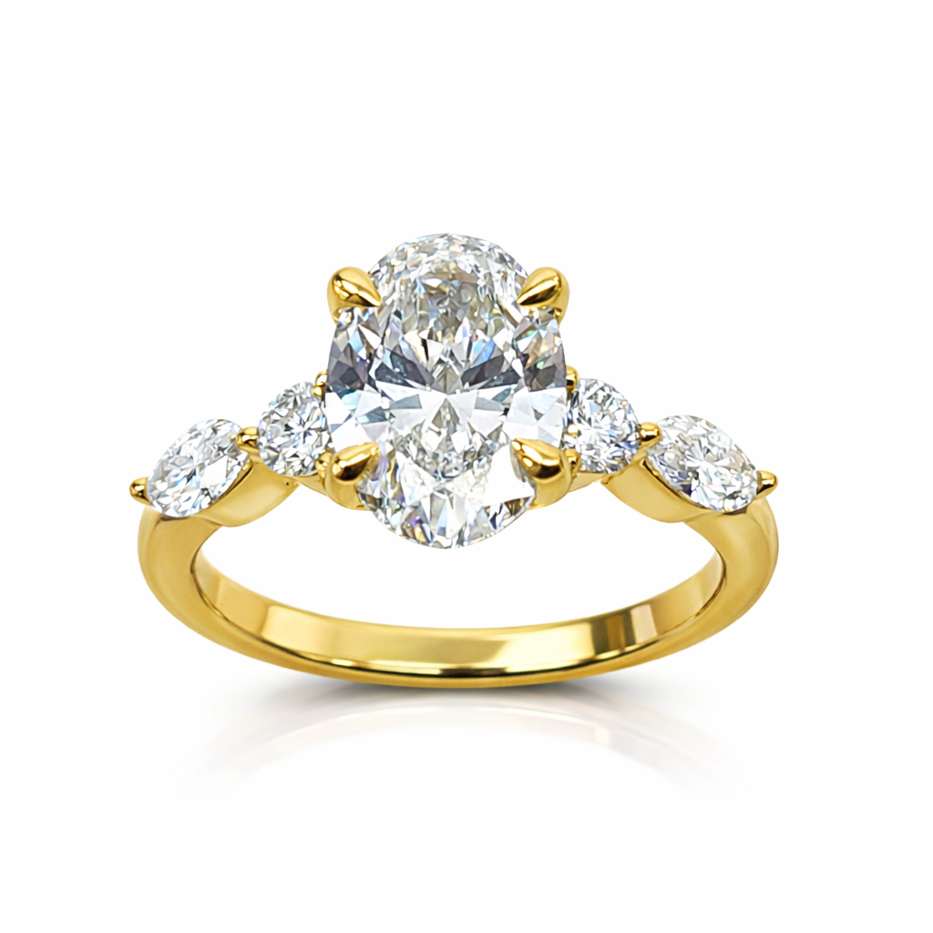 2.56ct Lab Diamond Oval & Side-Stone Ring in 9ct Yellow Gold (EF/VS) - 9YGAURG1860 Gold Rings 