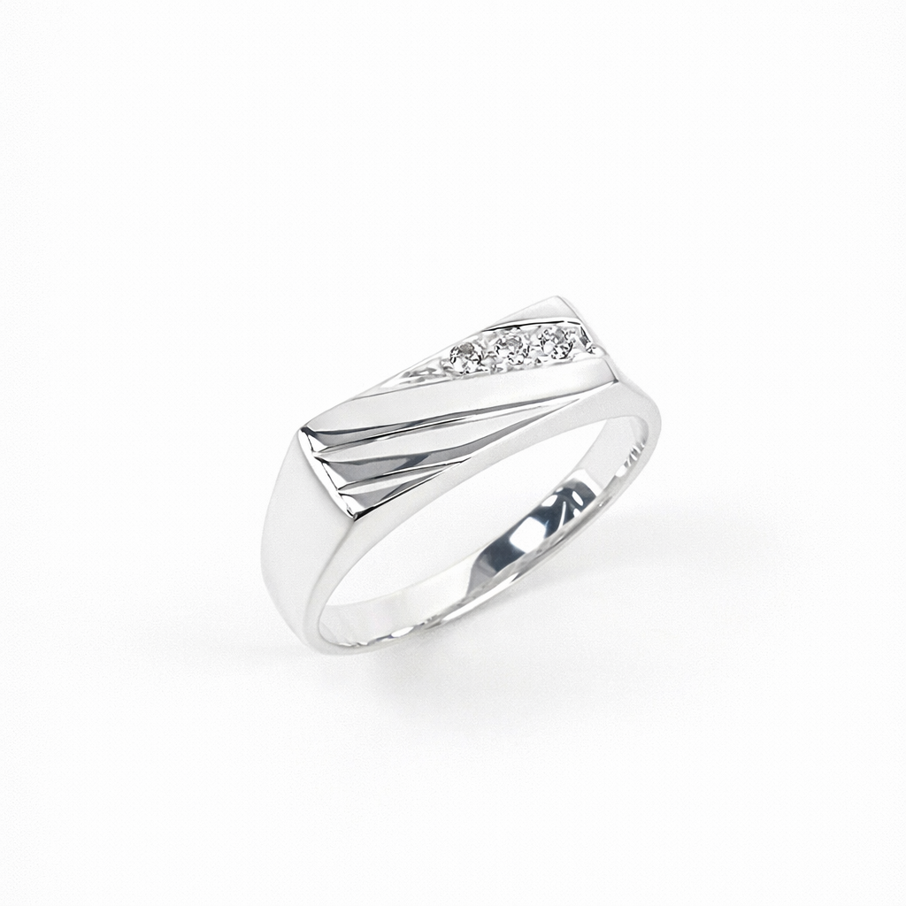 Sterling Silver Gents Signet Ring with Cubic Zirconia Accents – SSCZ854 Gold Rings 