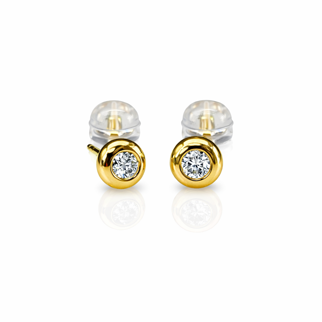 18ct Yellow Gold Natural Diamond Bezel-Set Stud Earrings (0.133ct TDW) - 18KRSE9417L Gold Rings 