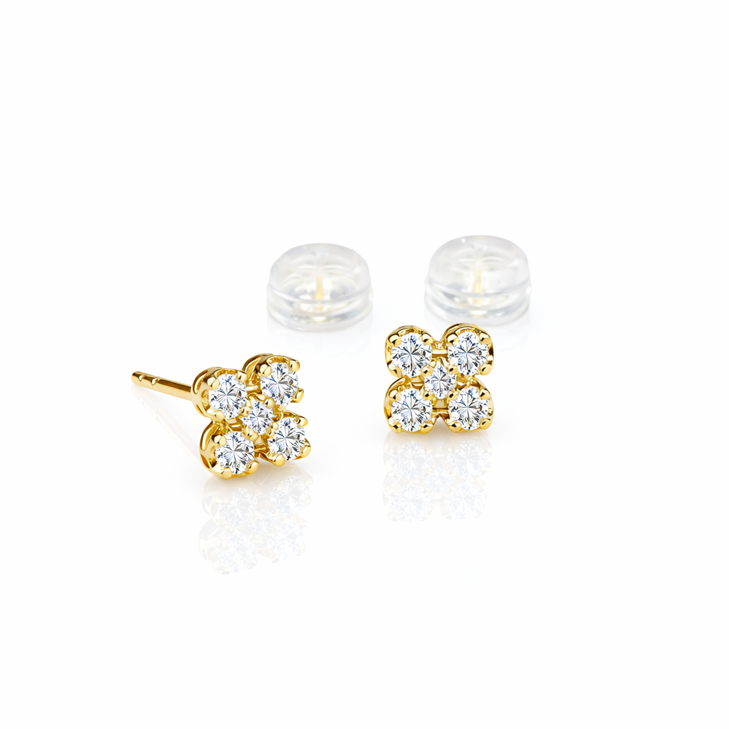 18ct Yellow Gold Natural Diamond Clover Stud Earrings 0.265ct - 18KRSE7526L Gold Rings 