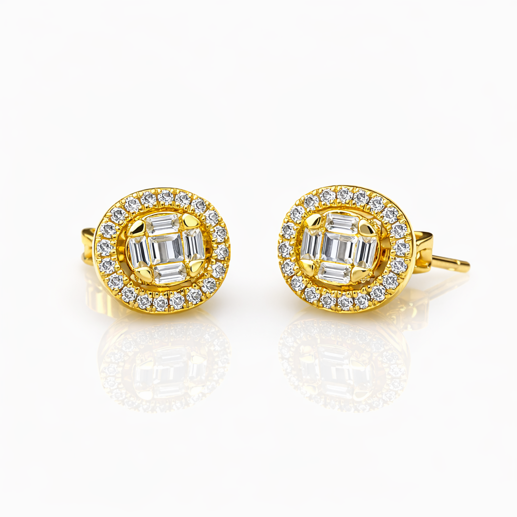 18ct Yellow Gold Oval Diamond Halo Stud Earrings – 0.28ct TDW - 18KR36286EL Gold Rings 