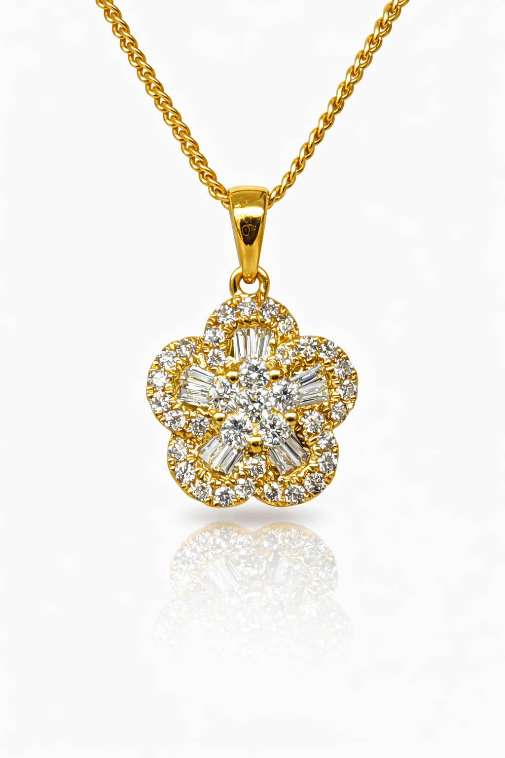 18ct Yellow Gold Natural Diamond Flower Pendant (0.35ct TDW) – Round & Baguette Cluster - 18KR23719PL Gold Rings 