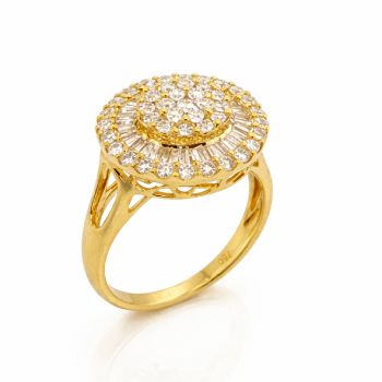 18ct Yellow Gold Diamond Cluster Ring 0.75ct Natural Round & Baguette Diamonds - 18KR13537BL Gold Rings 