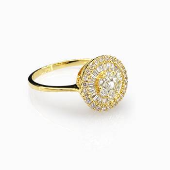 18ct Yellow Gold Natural Diamond Cluster Ring 0.417ct Round & Baguette Cut - 18KR18891L Gold Rings 