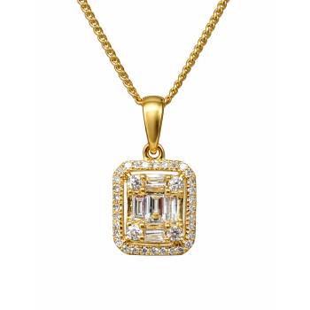 18ct Yellow Gold Natural Diamond Halo Pendant 0.176ct Round & Baguette Diamonds - 18KR35808APL Gold Rings 