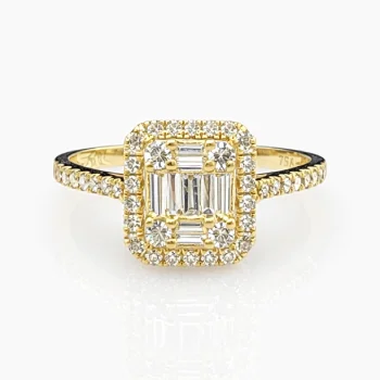18ct Yellow Gold Natural Diamond Halo Ring 0.50ct TDW Round & Baguette Cut - 18KR41292AL Gold Rings 