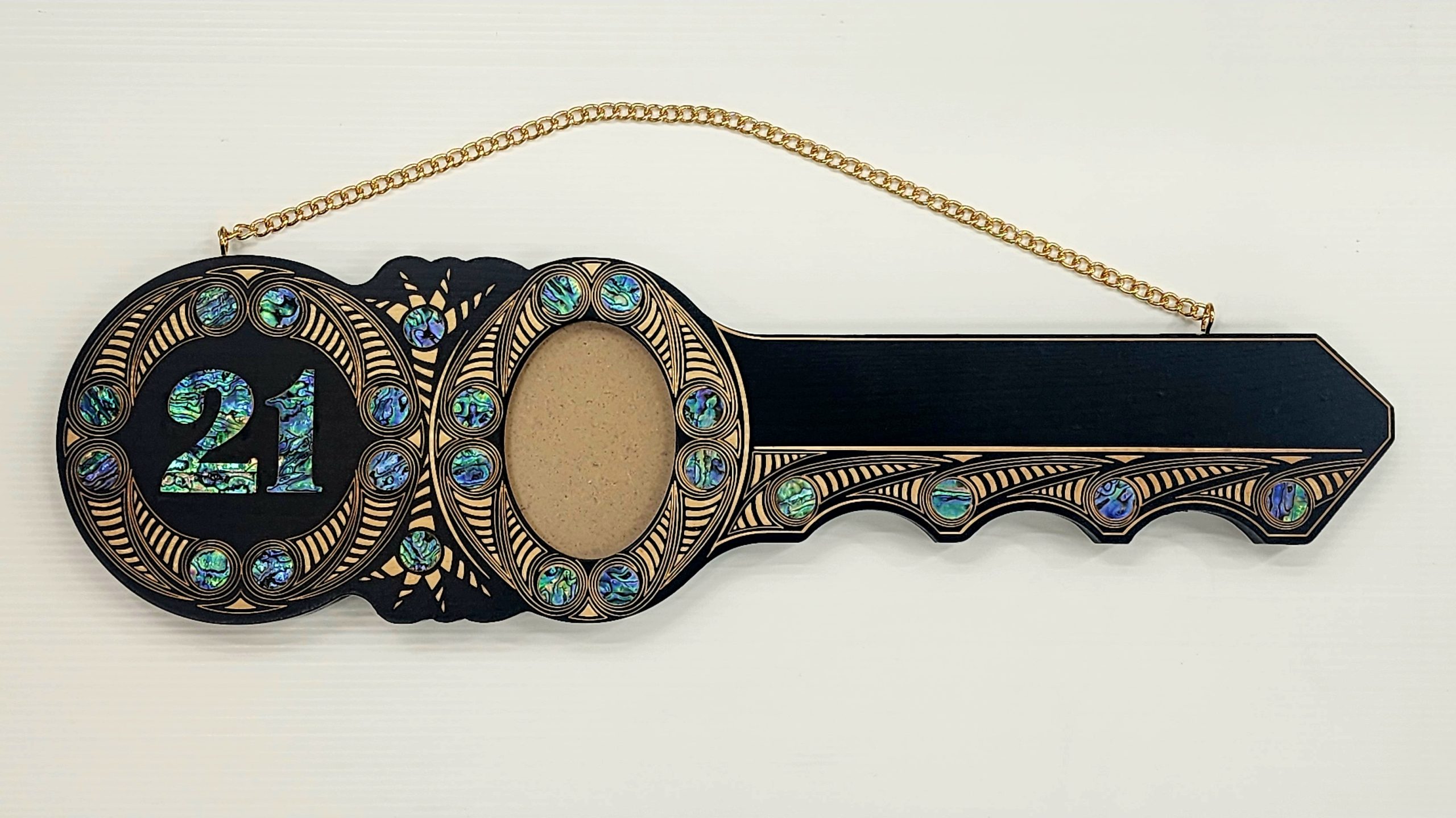 21st Maori Design Key with Laser Engraved Design & Paua Shell Inlay - Design S18 21st Keys 