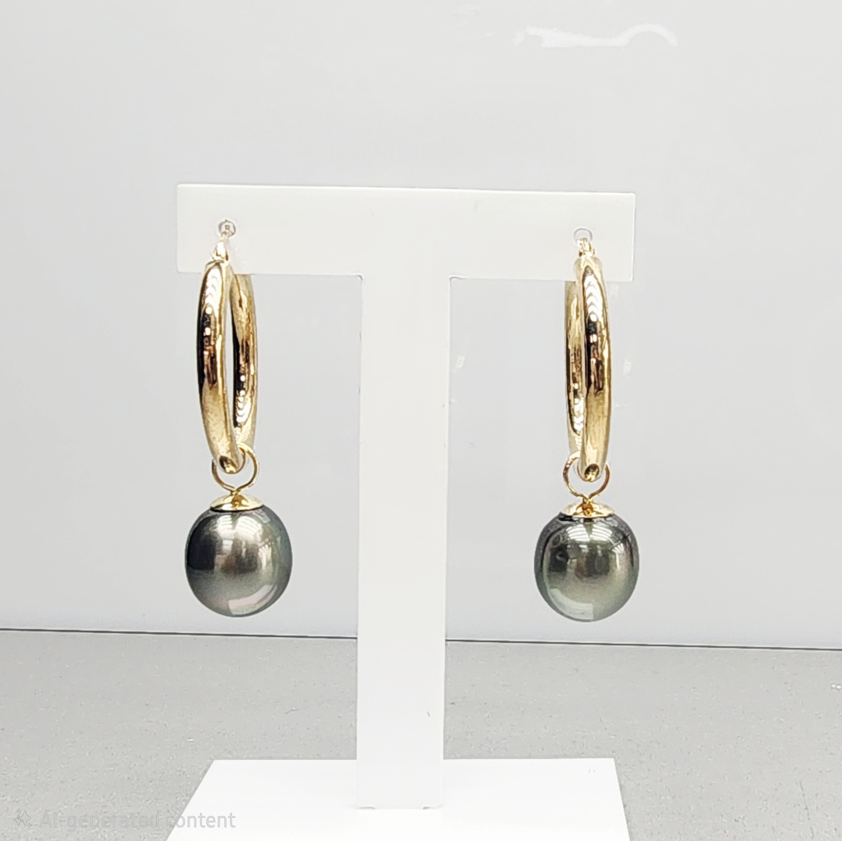 9ct Yellow Gold Tahitian Black Pearl Hoop Earrings 11.5–12.0mm Peacock Pearls - 9CTPPZ 9ct Yellow Gold Tahitian Black Pearl Hoop Earrings 11.5–12.0mm Peacock Pearls - 9CTPPZ