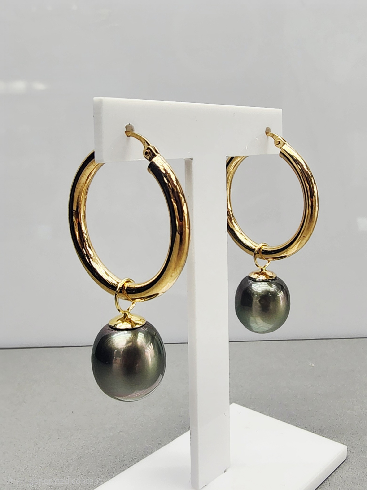 9ct Yellow Gold Tahitian Black Pearl Hoop Earrings 11.5–12.0mm Peacock Pearls - 9CTPPZ 9ct Yellow Gold Tahitian Black Pearl Hoop Earrings 11.5–12.0mm Peacock Pearls - 9CTPPZ