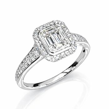 9ct White Gold Emerald Halo Diamond Ring 0.33ct Natural Baguette & Round Cut Diamonds - IGR37613 Gold Rings 