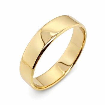 9ct Yellow Gold Plain Flat Profile Wedding Band – 5mm Bevelled Edge  